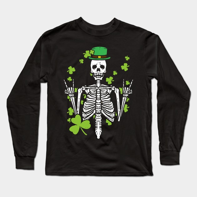 St Patricks Day Rocker Skeleton Saint Pattys Long Sleeve T-Shirt by LEGO